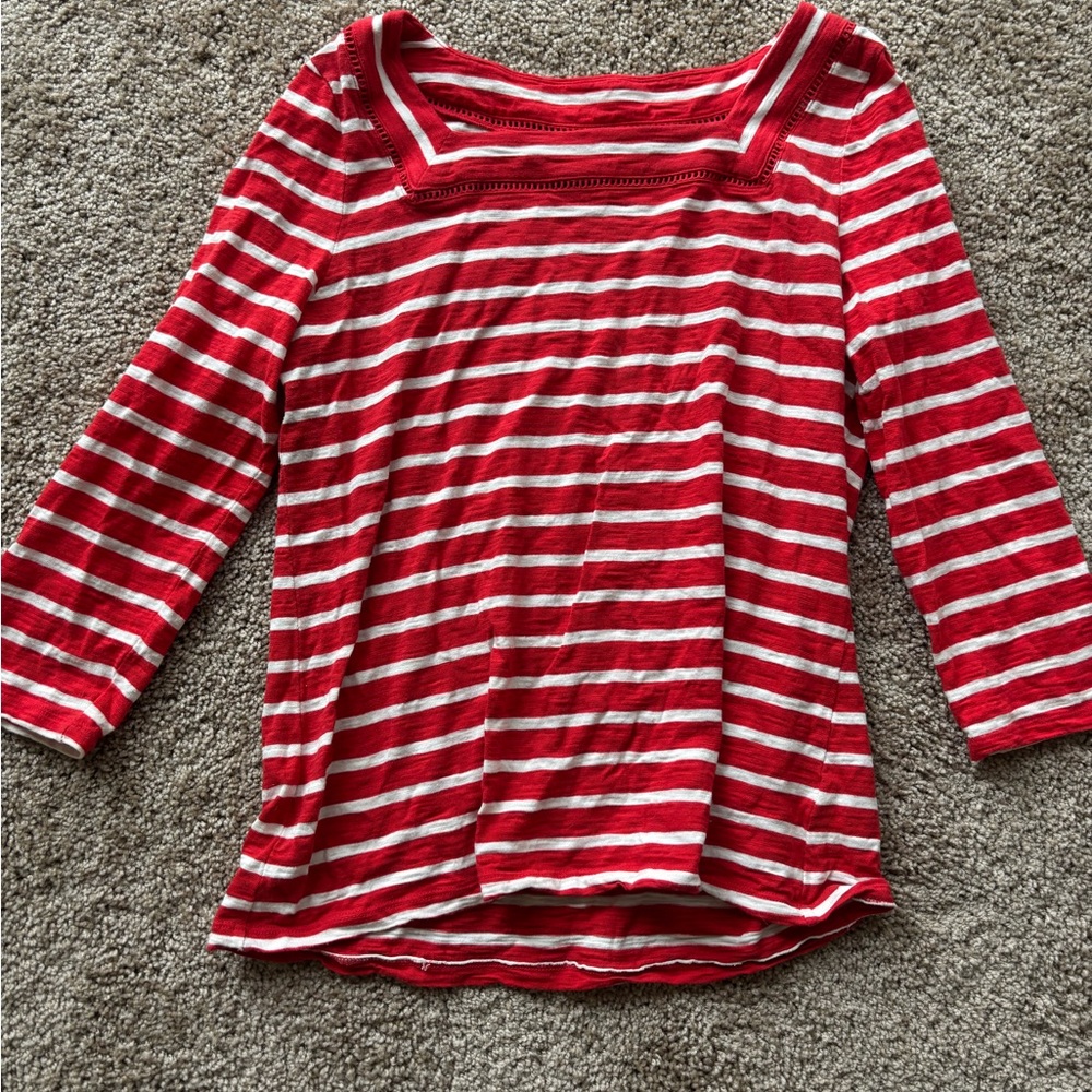 Talbots Red and White Striped 3/4 Sleeve Sailor Collar Blouse